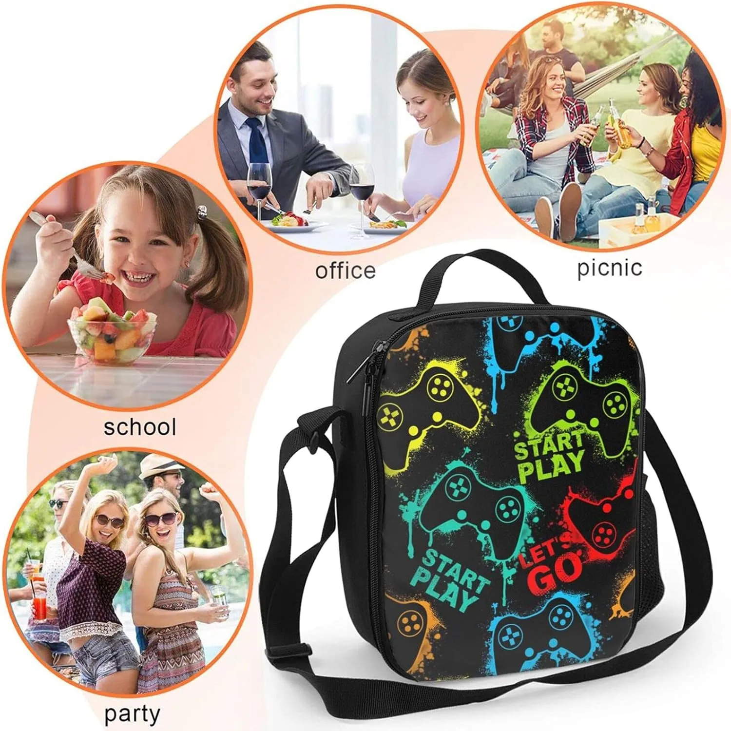 Colorful Game Joystick Insulated Lunch Bag Reusable Tote Bag Lunch Box Food Container For Men Women Kids