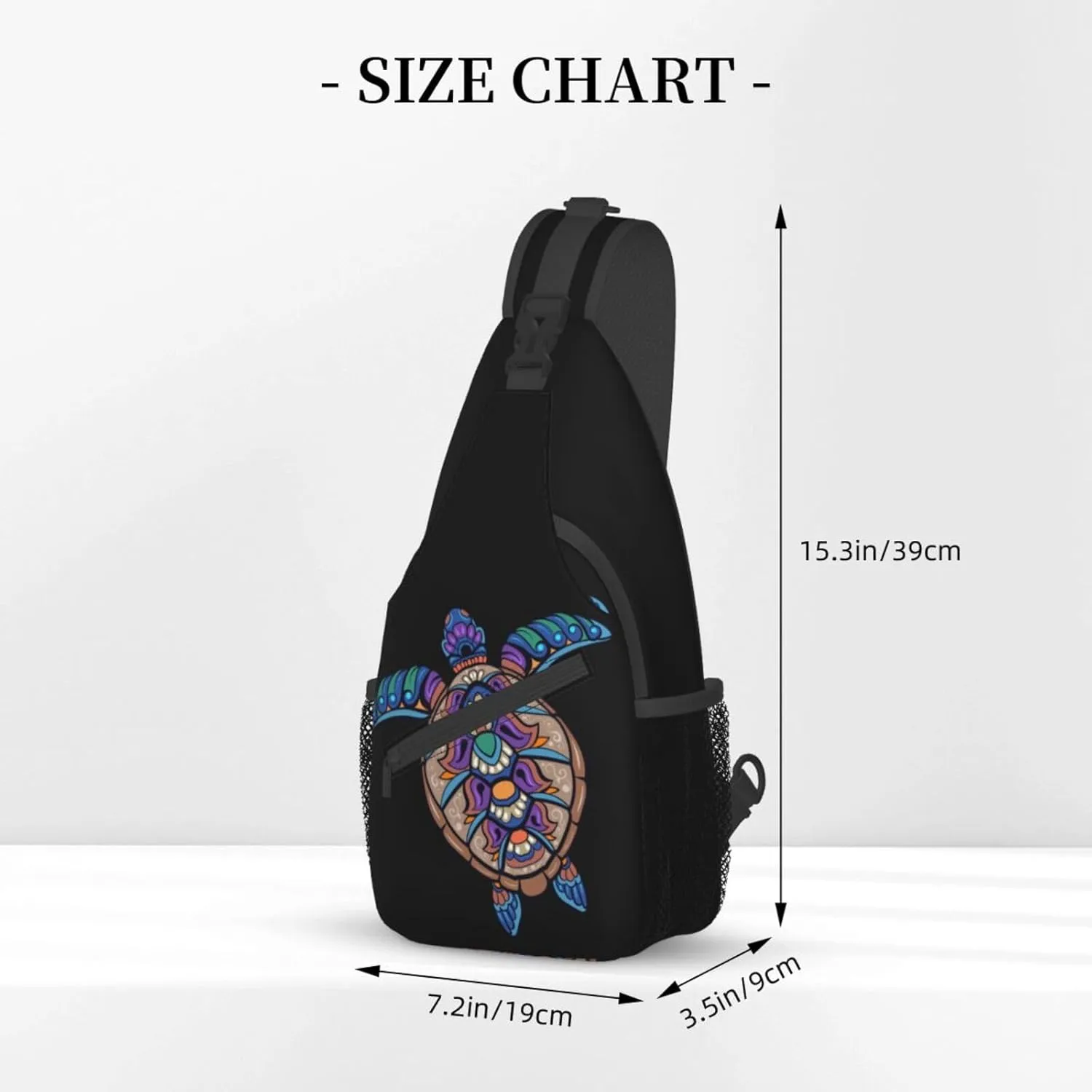 Colorful Sea Turtle Mandala Sling Bag for Women Mens Crossbody Sling Backpack Travel Hiking Daypack Chest Shoulder Bag with Adjustable Strap