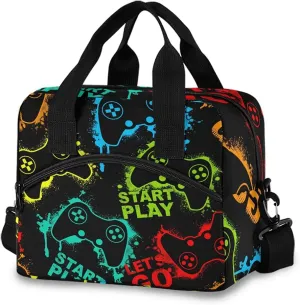 Colorful Video Game Lunch Bag, Insulated Lunch Tote Bag Cooler Cooling Lunch Box Food Container for Women Men Adults