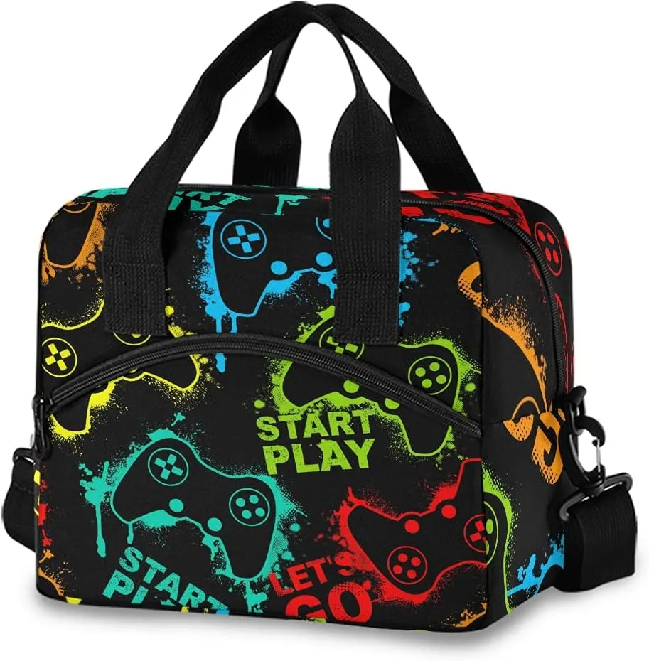 Colorful Video Game Lunch Bag, Insulated Lunch Tote Bag Cooler Cooling Lunch Box Food Container for Women Men Adults