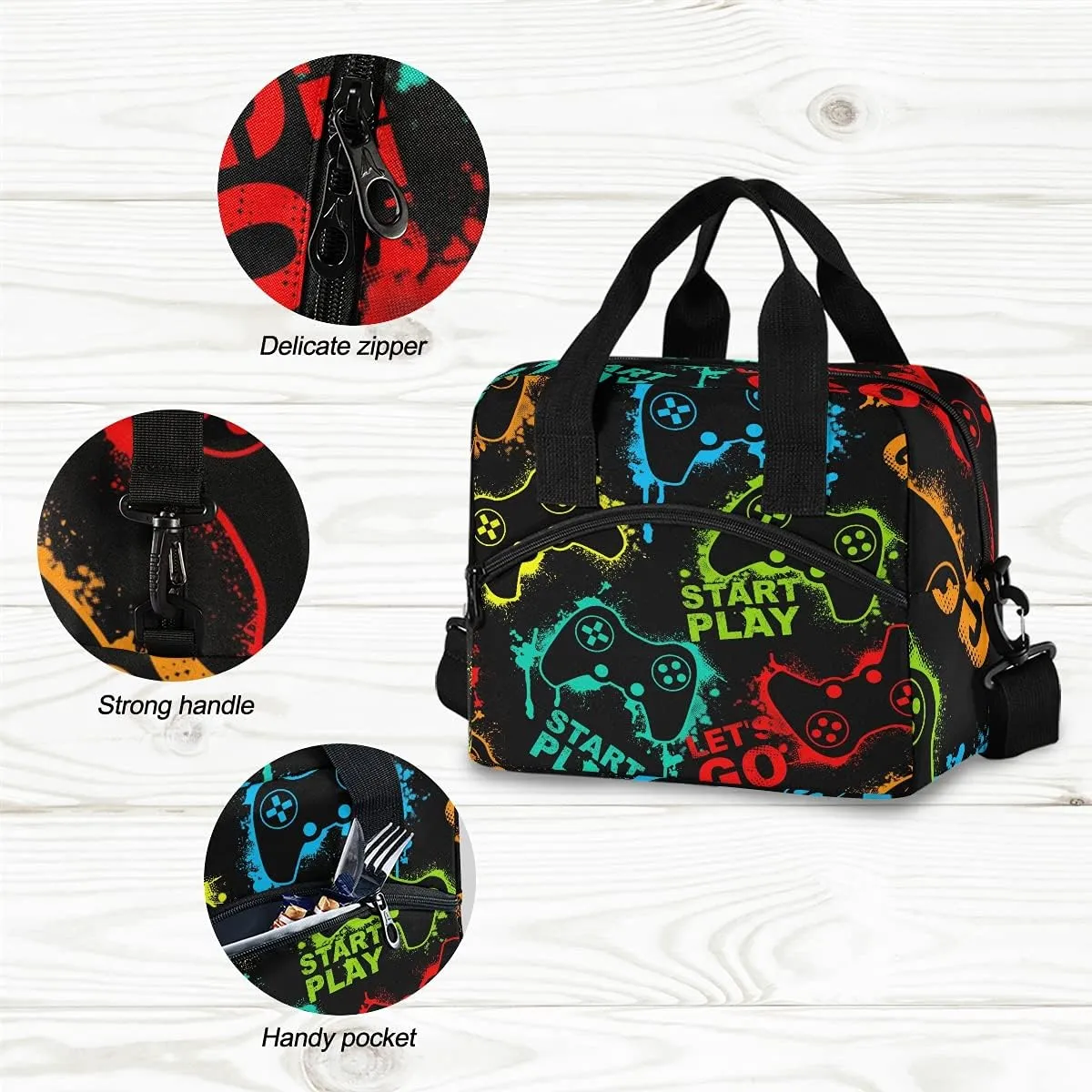 Colorful Video Game Lunch Bag, Insulated Lunch Tote Bag Cooler Cooling Lunch Box Food Container for Women Men Adults