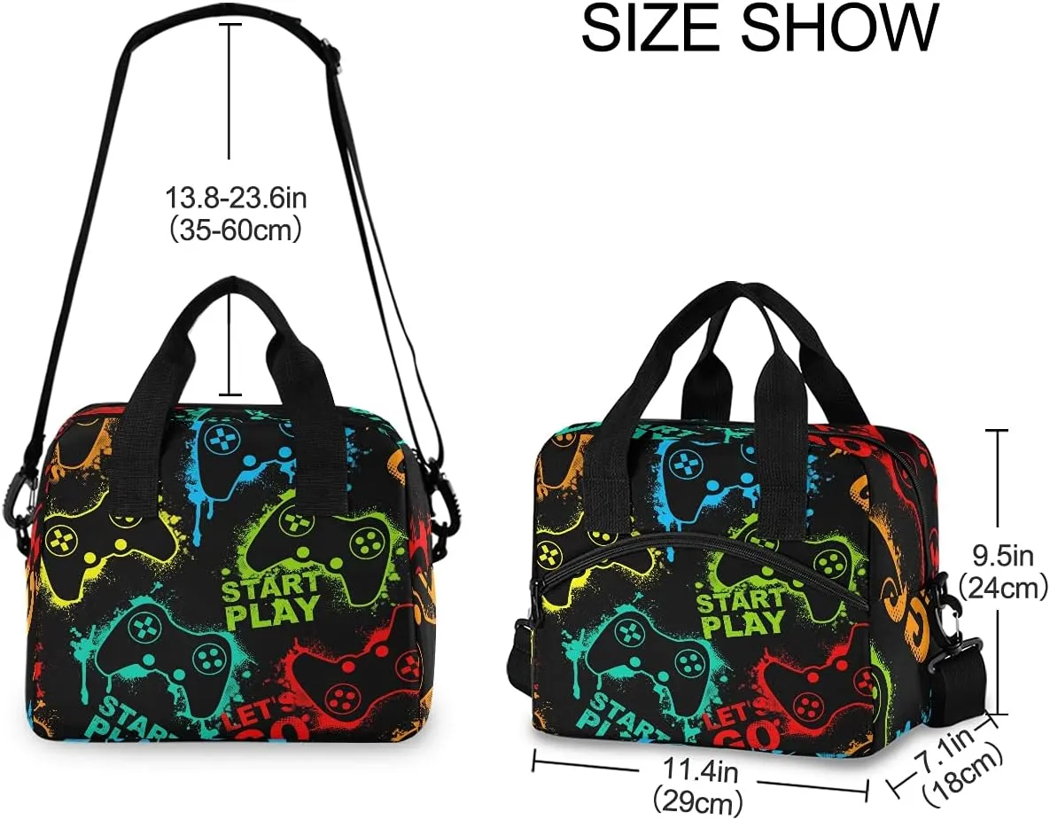 Colorful Video Game Lunch Bag, Insulated Lunch Tote Bag Cooler Cooling Lunch Box Food Container for Women Men Adults