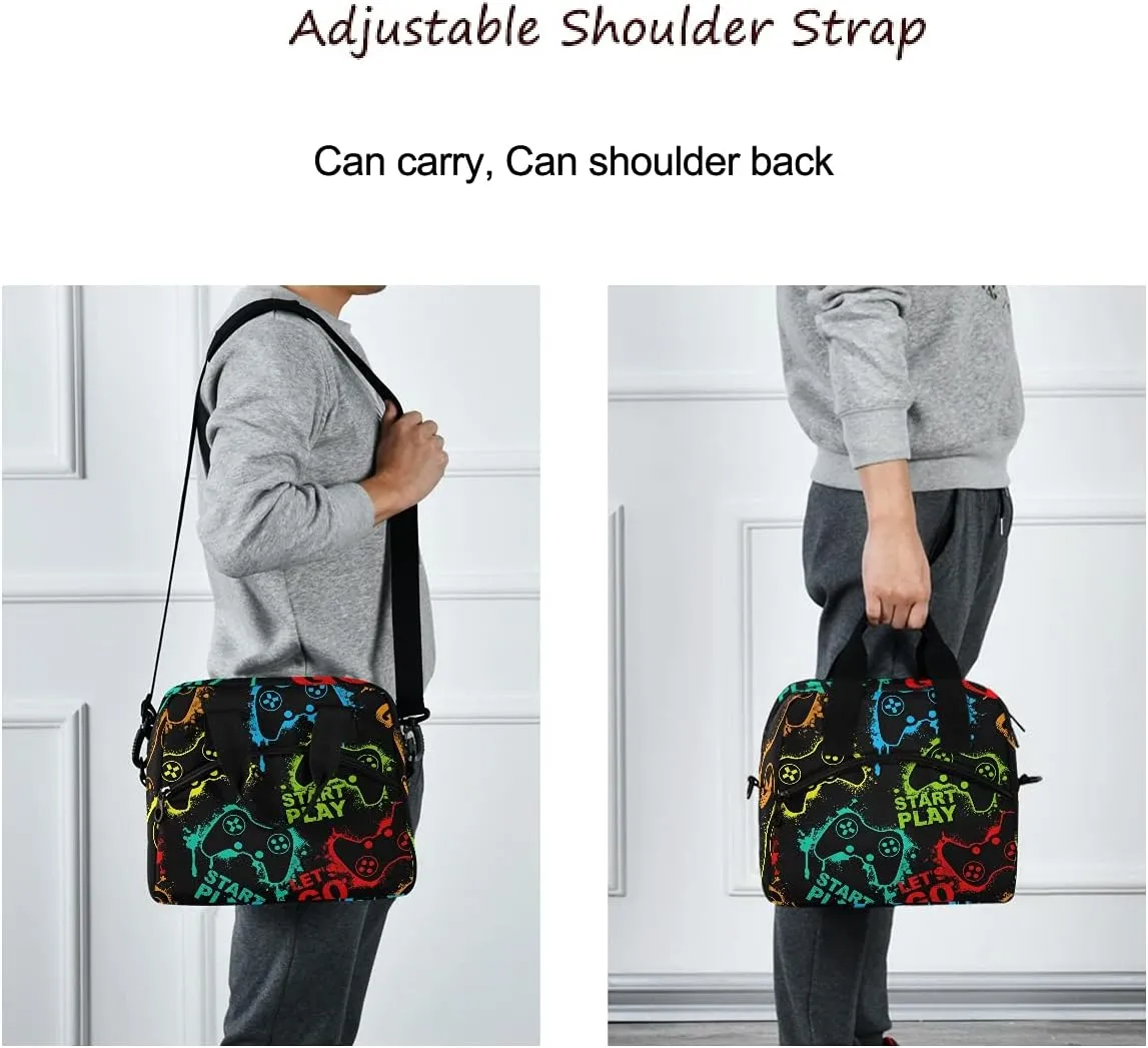 Colorful Video Game Lunch Bag, Insulated Lunch Tote Bag Cooler Cooling Lunch Box Food Container for Women Men Adults