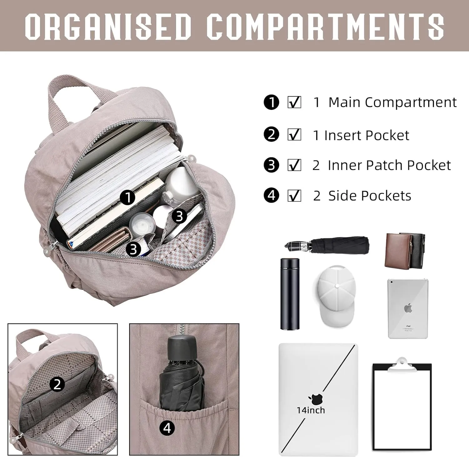 Compact Hiking Nylon Waterproof Laptop Backpack Purse for Women and Men, Small Lightweight Travel Casual Outdoor Dayback