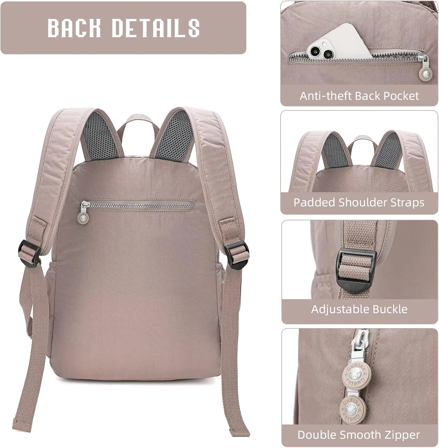 Compact Hiking Nylon Waterproof Laptop Backpack Purse for Women and Men, Small Lightweight Travel Casual Outdoor Dayback