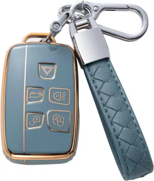 Compatible with Land Rover Key Fob Cover with Leather Lanyard, Car Key Case Shell Protection for Land Rover a9 Freelander Smart Remote Control, Blue