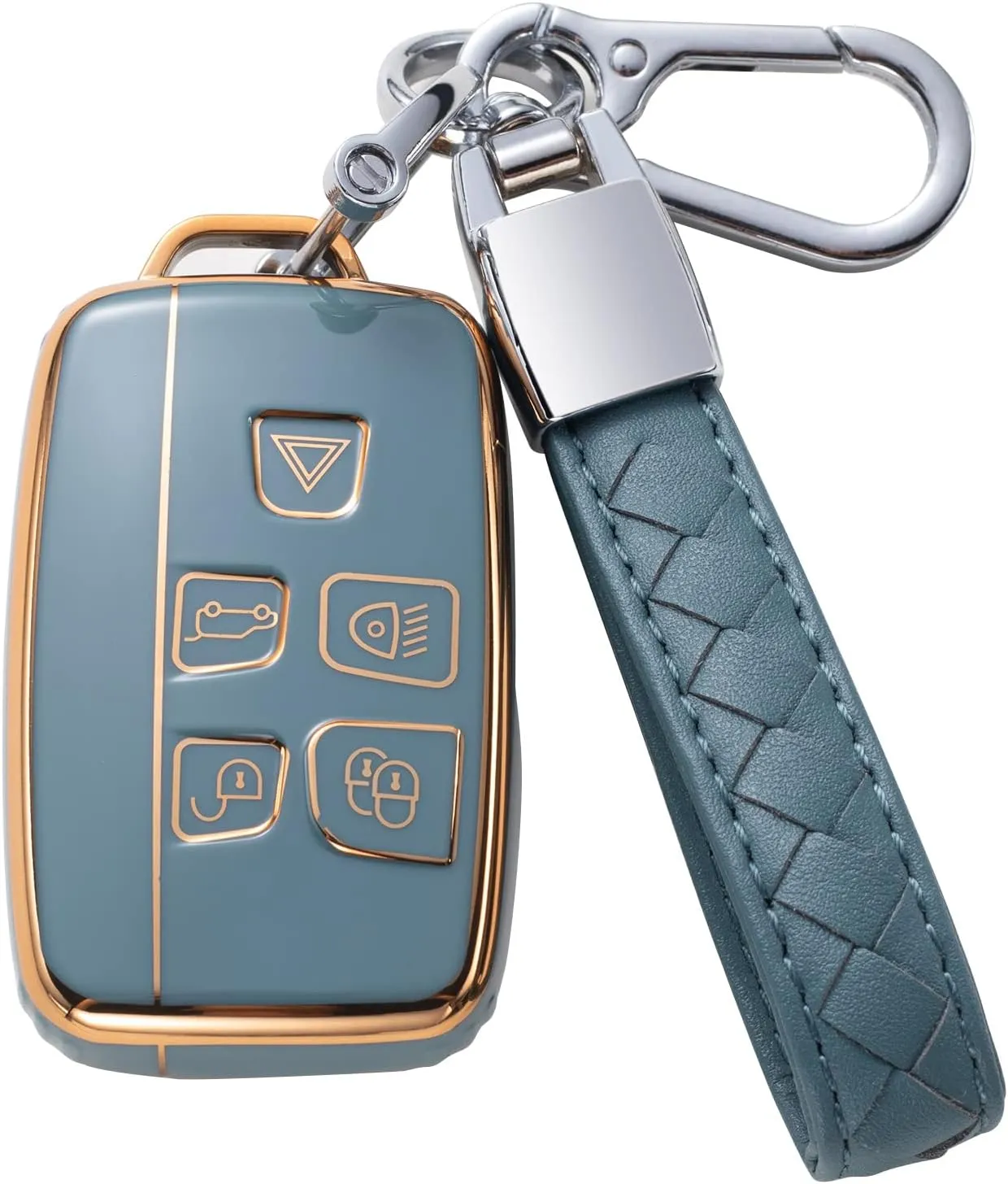 Compatible with Land Rover Key Fob Cover with Leather Lanyard, Car Key Case Shell Protection for Land Rover a9 Freelander Smart Remote Control, Blue