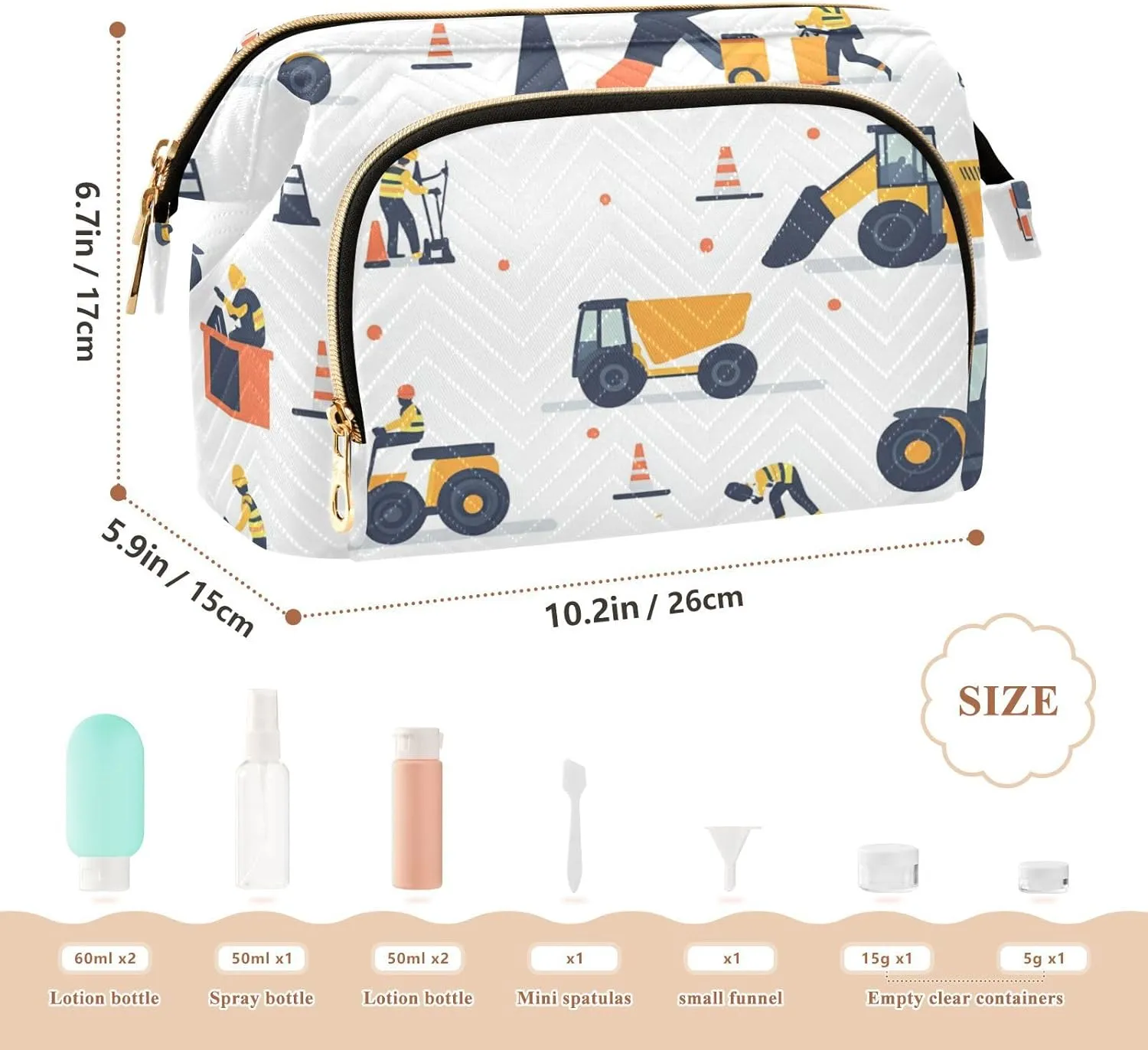 Construction Scene Car Pattern Makeup Bags Lightweight Makeup Organizer Bag Jewelry for Travel Accessories