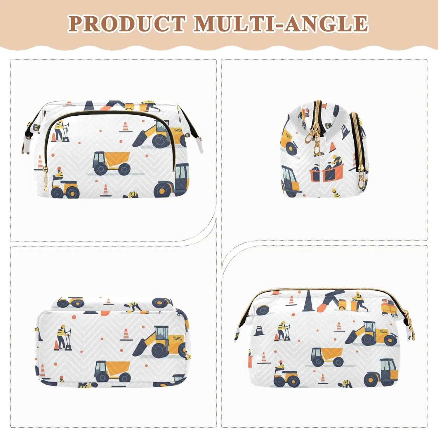 Construction Scene Car Pattern Makeup Bags Lightweight Makeup Organizer Bag Jewelry for Travel Accessories
