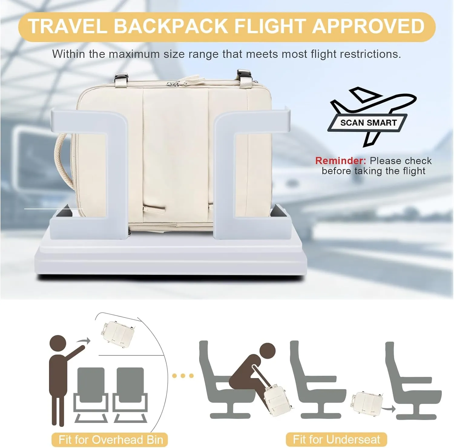coofay Large Travel Backpack Carry on Flight Approved Mochila De Viaje Personal Item Backpack for Airlines Frontier Airlines Personal Item Bag Large Backpack for Travel Backpacks for Men Women Beige