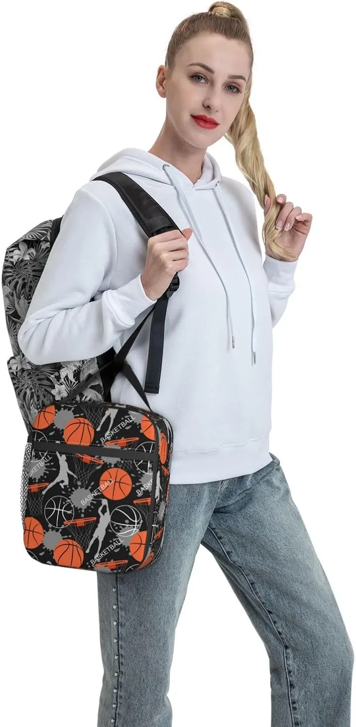Cool Basketball Ball Sport Lunch Bag Insulated Reusable Lunch Box Lunch Tote Lunchbox Portable Bento Bags For Men Women Office Work Travel Picnic Camping