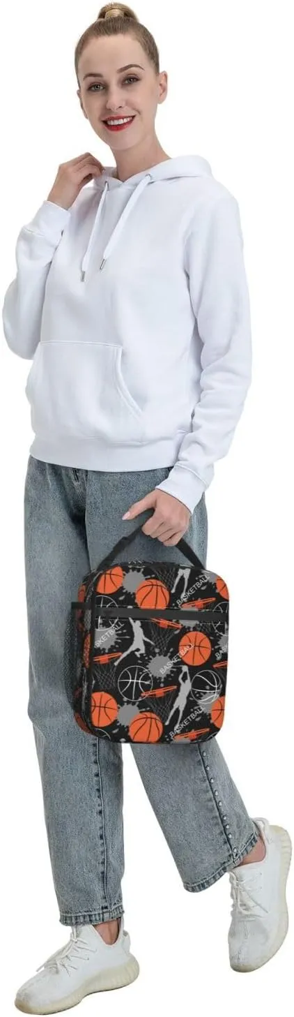 Cool Basketball Ball Sport Lunch Bag Insulated Reusable Lunch Box Lunch Tote Lunchbox Portable Bento Bags For Men Women Office Work Travel Picnic Camping