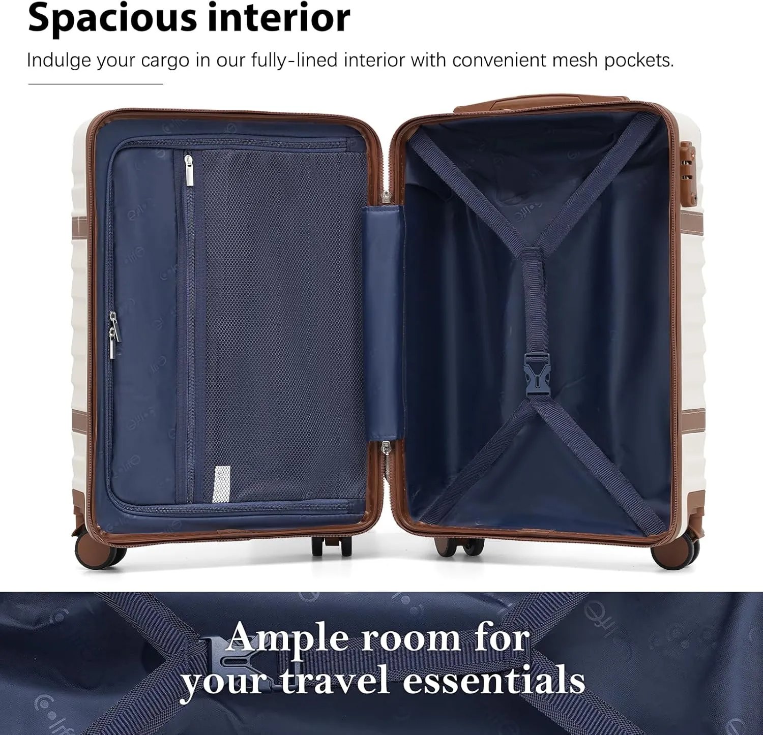 Coolife Luggage Set Suitcase Carry On Luggage PC Hardshell Luggage TSA Lock Spinner Wheels Telescopic Handle