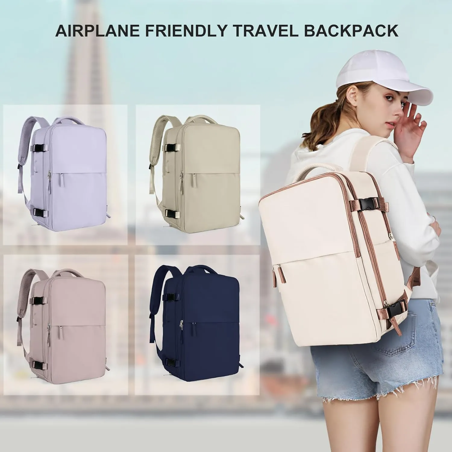 coowoz Travel Backpack For Women Men Airline Approved,Beige Brown Carry On Backpack,Large Hiking Backpack Waterproof Outdoor Sports Rucksack Casual Daypack Fit 15.6 Inch Laptop Backpack