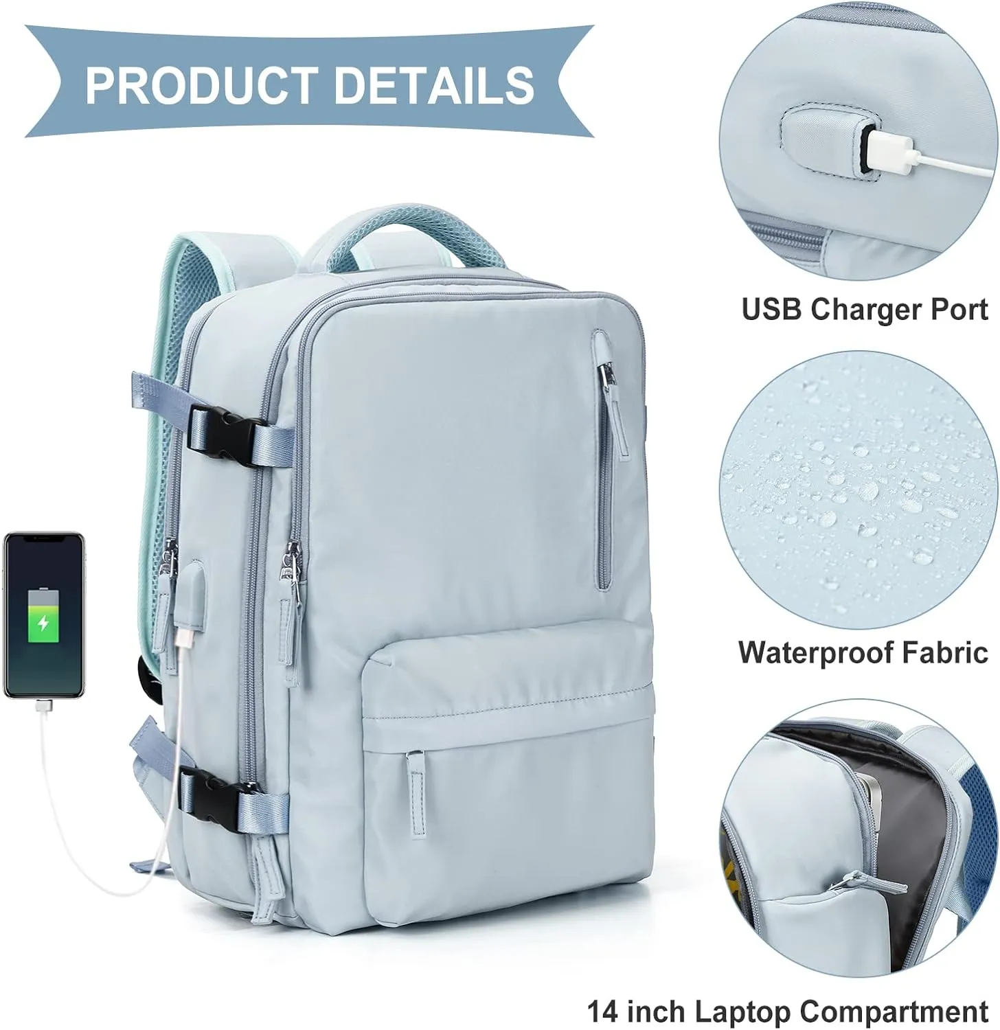 coowoz Travel Backpack For Women Men Airline Approved,Carry On Backpack,Large Hiking Backpack Waterproof Outdoor Sports Rucksack Casual Daypack Fit 15.6 Inch Laptop Backpack Blue College Backpack