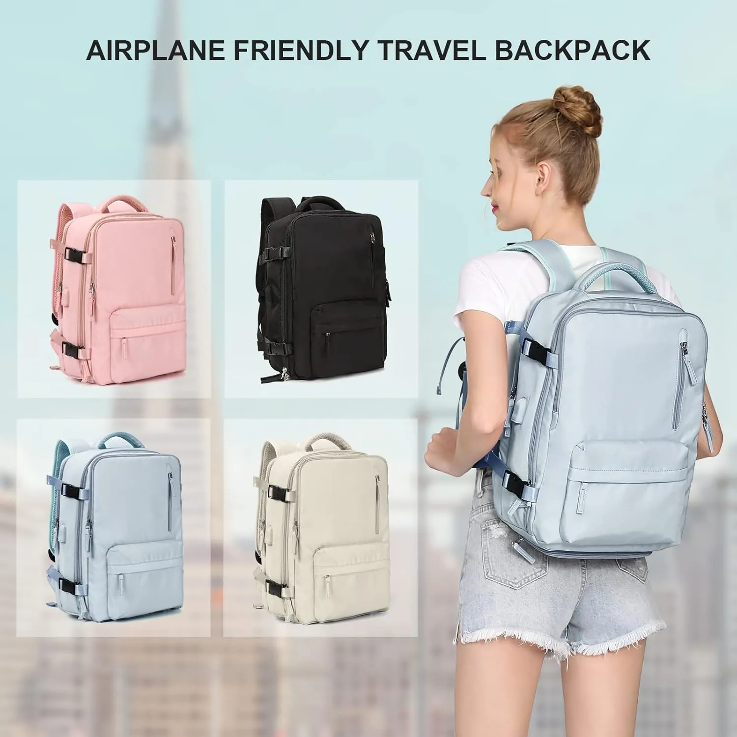 coowoz Travel Backpack For Women Men Airline Approved,Carry On Backpack,Large Hiking Backpack Waterproof Outdoor Sports Rucksack Casual Daypack Fit 15.6 Inch Laptop Backpack Blue College Backpack