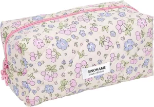 Coquette Makeup Bag Cosmetic Bag for Women, Handmade Cotton Quilted Pouches Reusable Travel Toiletry Bag Organizer Brushes, Beige Flowers