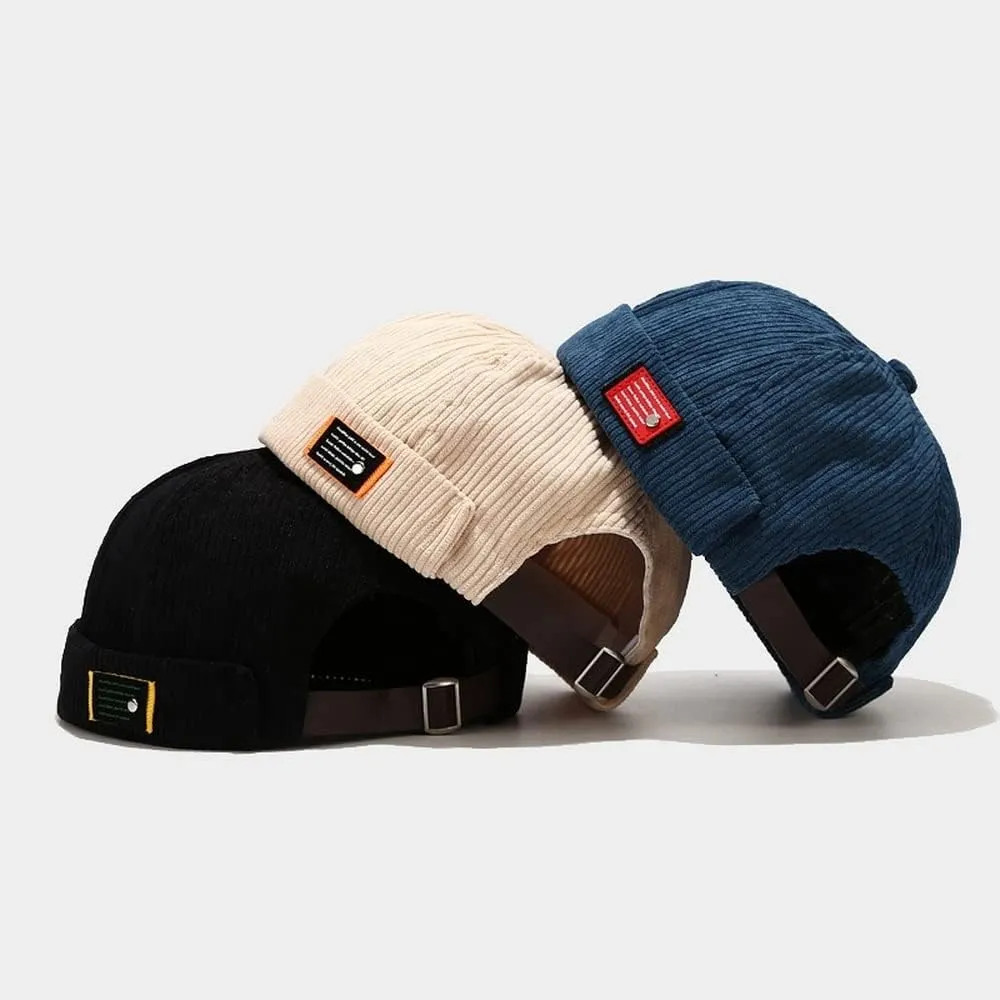 Corduroy Brimless Harbour Hat Rolled Cuff Retro Beanie Hat Skullcap Street Casual Sailor Cap for Men Women