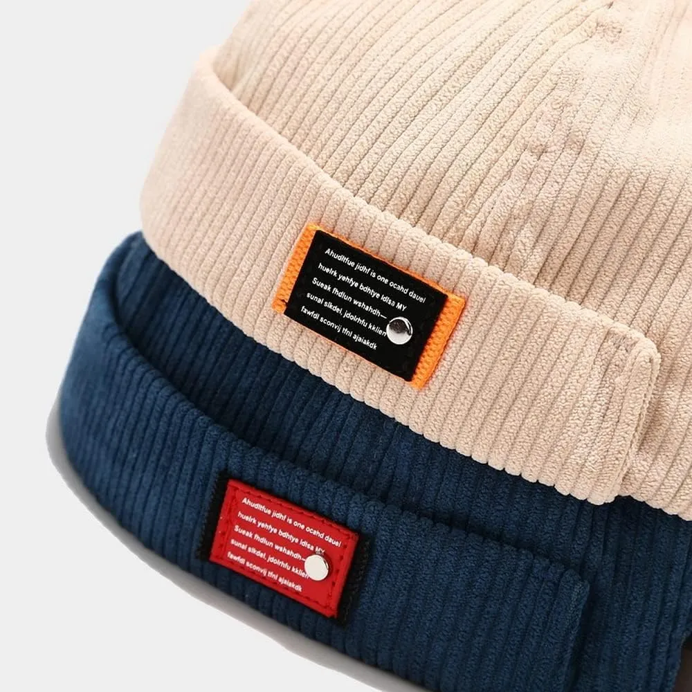 Corduroy Brimless Harbour Hat Rolled Cuff Retro Beanie Hat Skullcap Street Casual Sailor Cap for Men Women