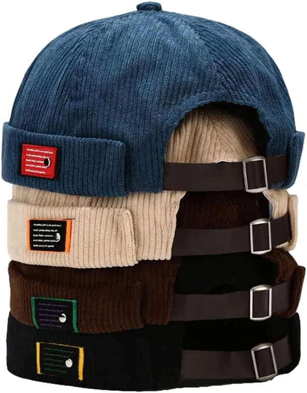 Corduroy Brimless Harbour Hat Rolled Cuff Retro Beanie Hat Skullcap Street Casual Sailor Cap for Men Women