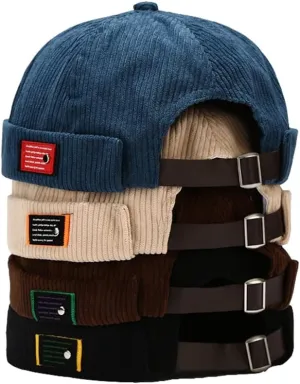Corduroy Brimless Harbour Hat Rolled Cuff Retro Beanie Hat Skullcap Street Casual Sailor Cap for Men Women