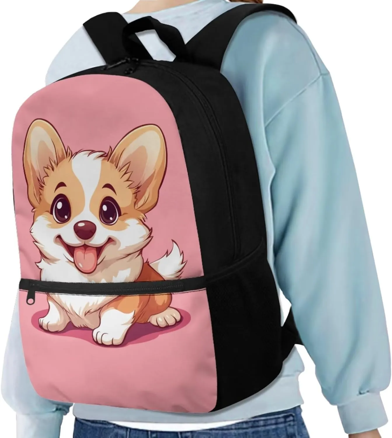 Corgi Girls Bookbags Ages 6-8 Set Kindergarten Backpack for Kids with Pencil Case Casual Daypack Set with Insulated Lunch Bag for Outdoor Picnic Travel Pink