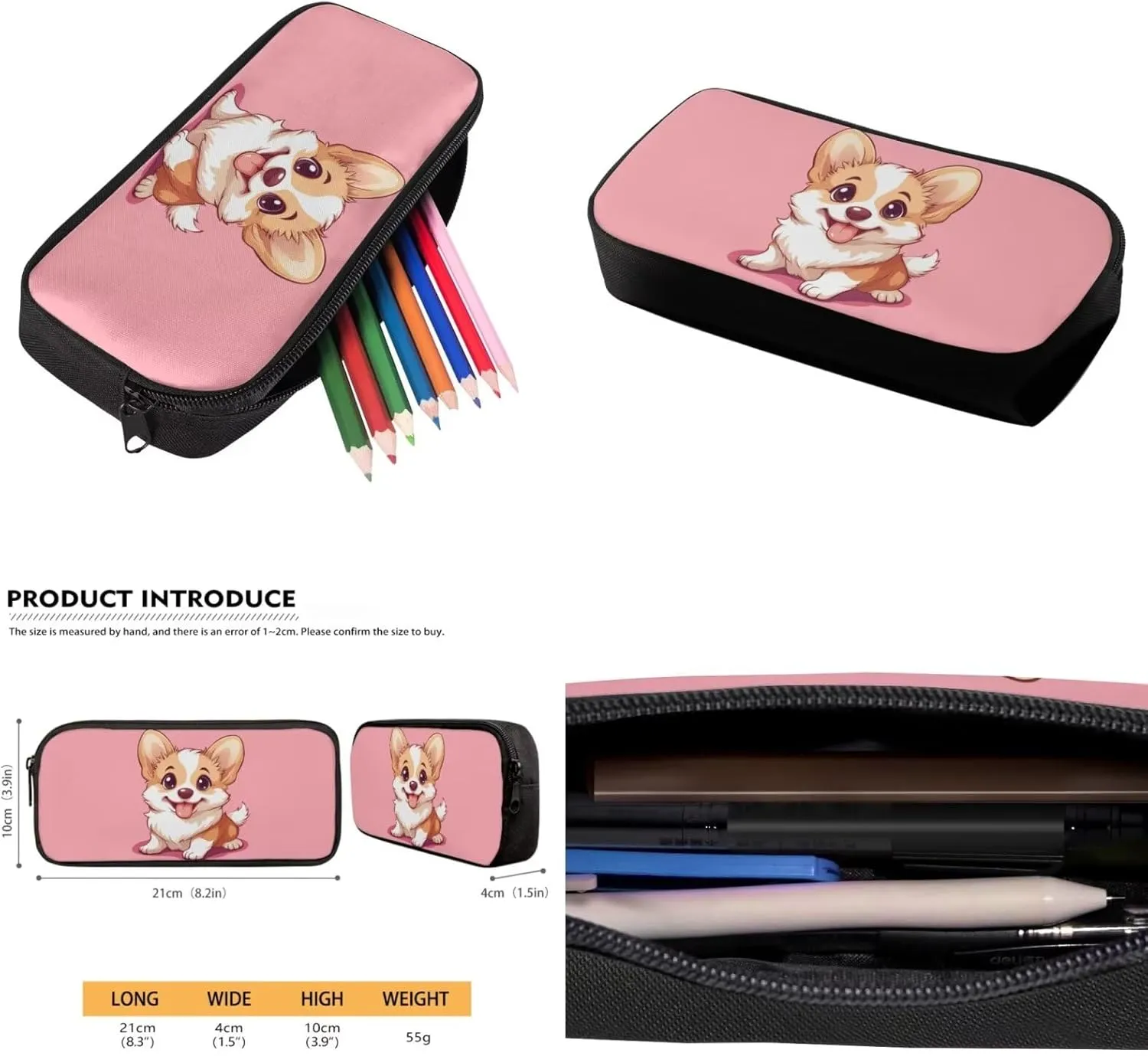 Corgi Girls Bookbags Ages 6-8 Set Kindergarten Backpack for Kids with Pencil Case Casual Daypack Set with Insulated Lunch Bag for Outdoor Picnic Travel Pink
