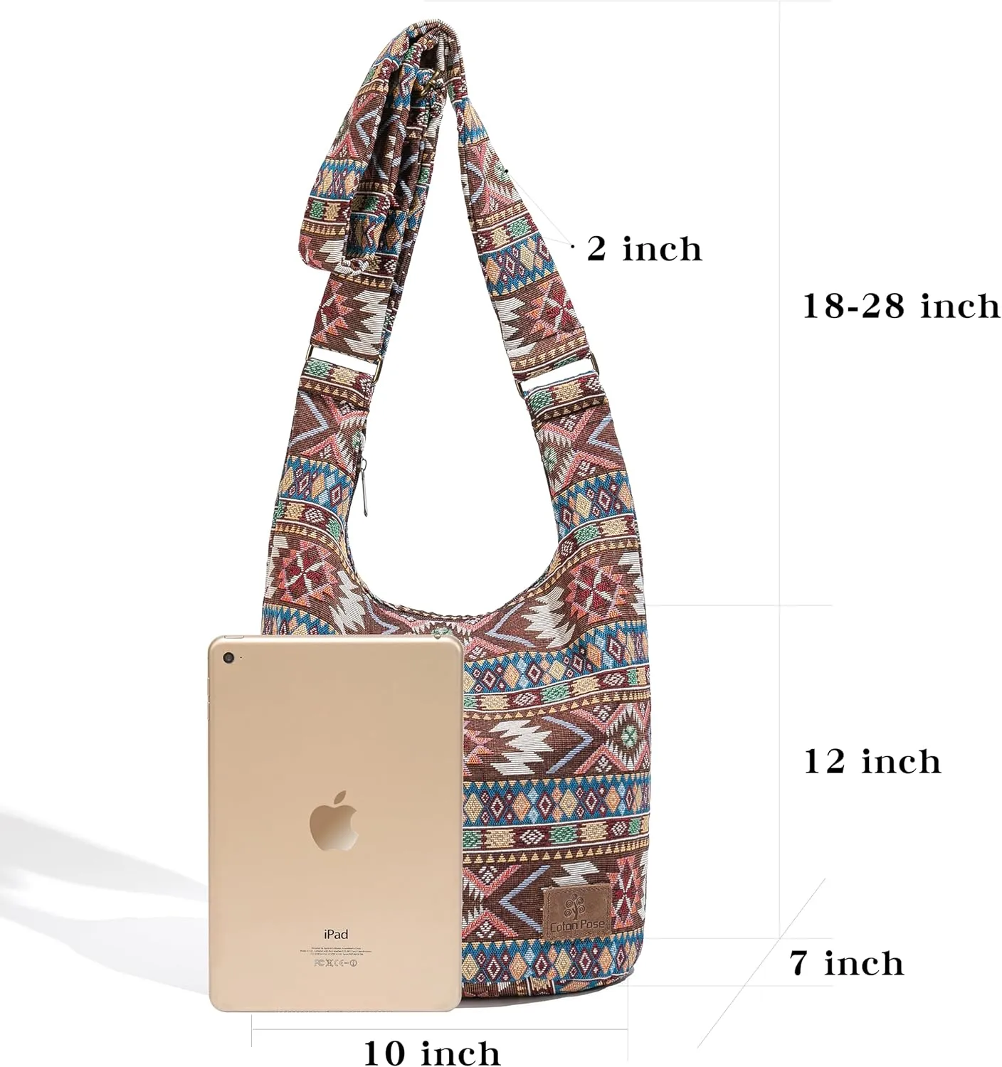Coton Pose Women Hippie Crossbody Bag - Top Zip Large Capacity Canvas Sling Bag - Jacquard Cloth Handmade