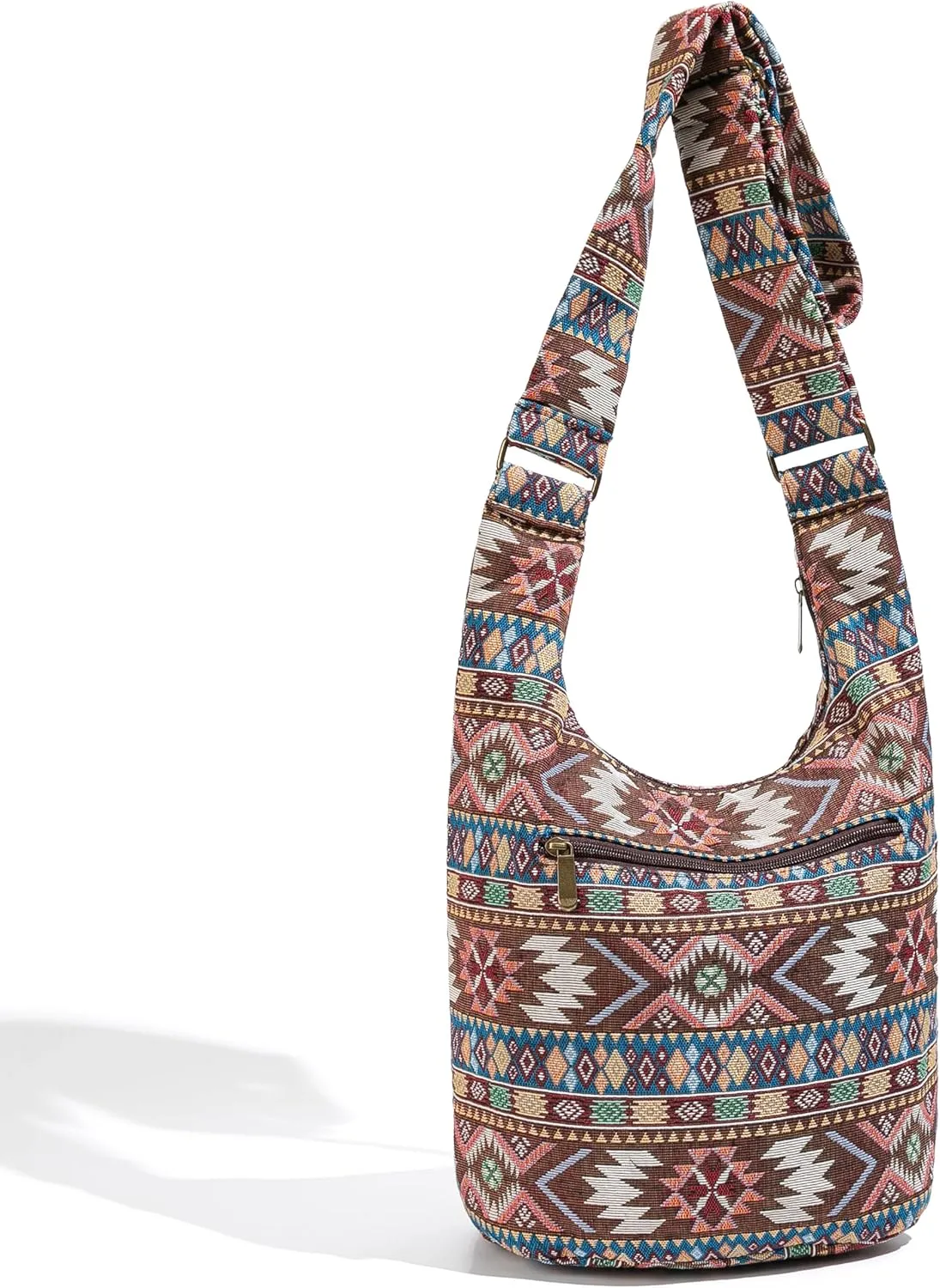 Coton Pose Women Hippie Crossbody Bag - Top Zip Large Capacity Canvas Sling Bag - Jacquard Cloth Handmade