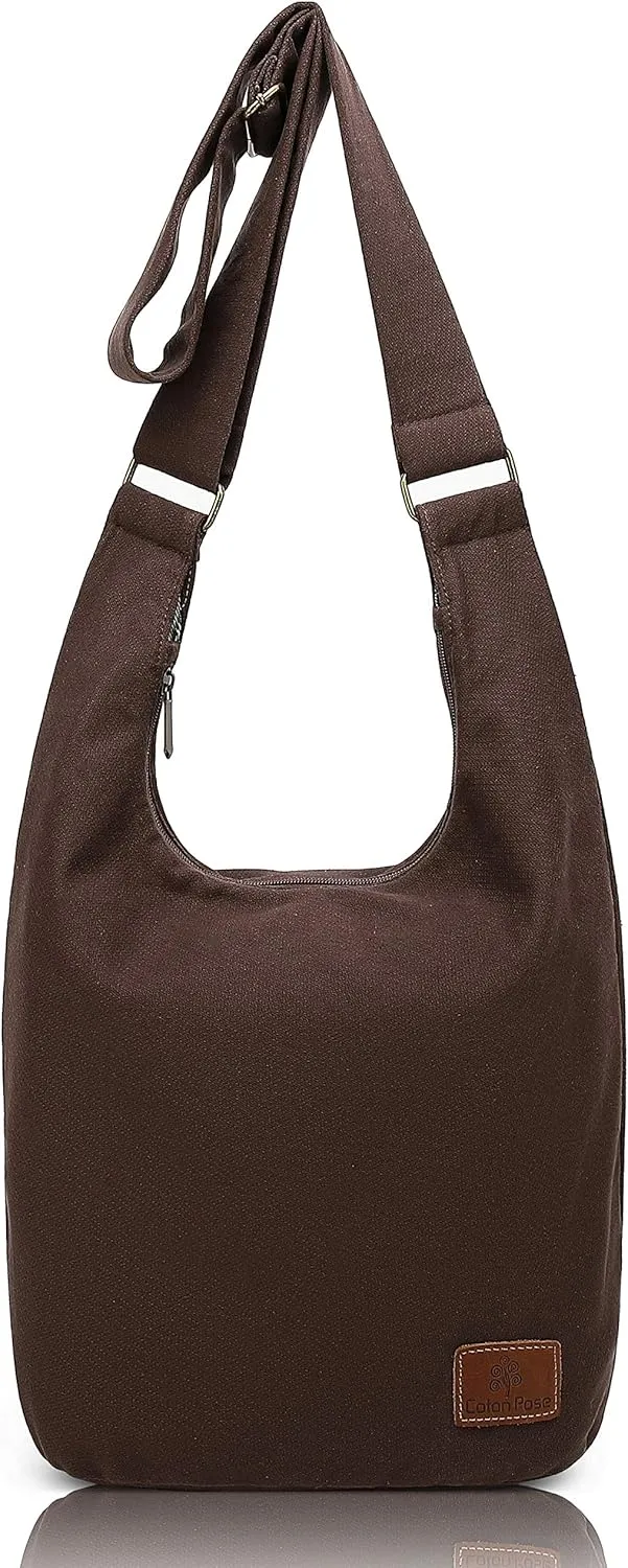 Coton Pose Women Hippie Crossbody Bag - Top Zip Large Capacity Canvas Sling Bag - Jacquard Cloth Handmade