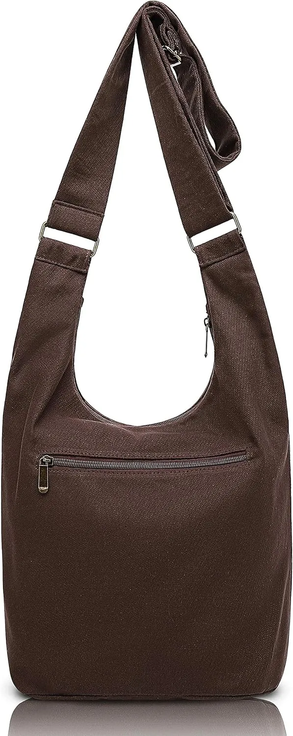 Coton Pose Women Hippie Crossbody Bag - Top Zip Large Capacity Canvas Sling Bag - Jacquard Cloth Handmade
