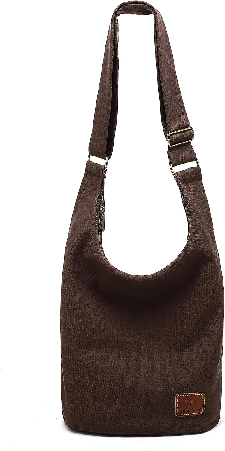 Coton Pose Women Hippie Crossbody Bag - Top Zip Large Capacity Canvas Sling Bag - Jacquard Cloth Handmade
