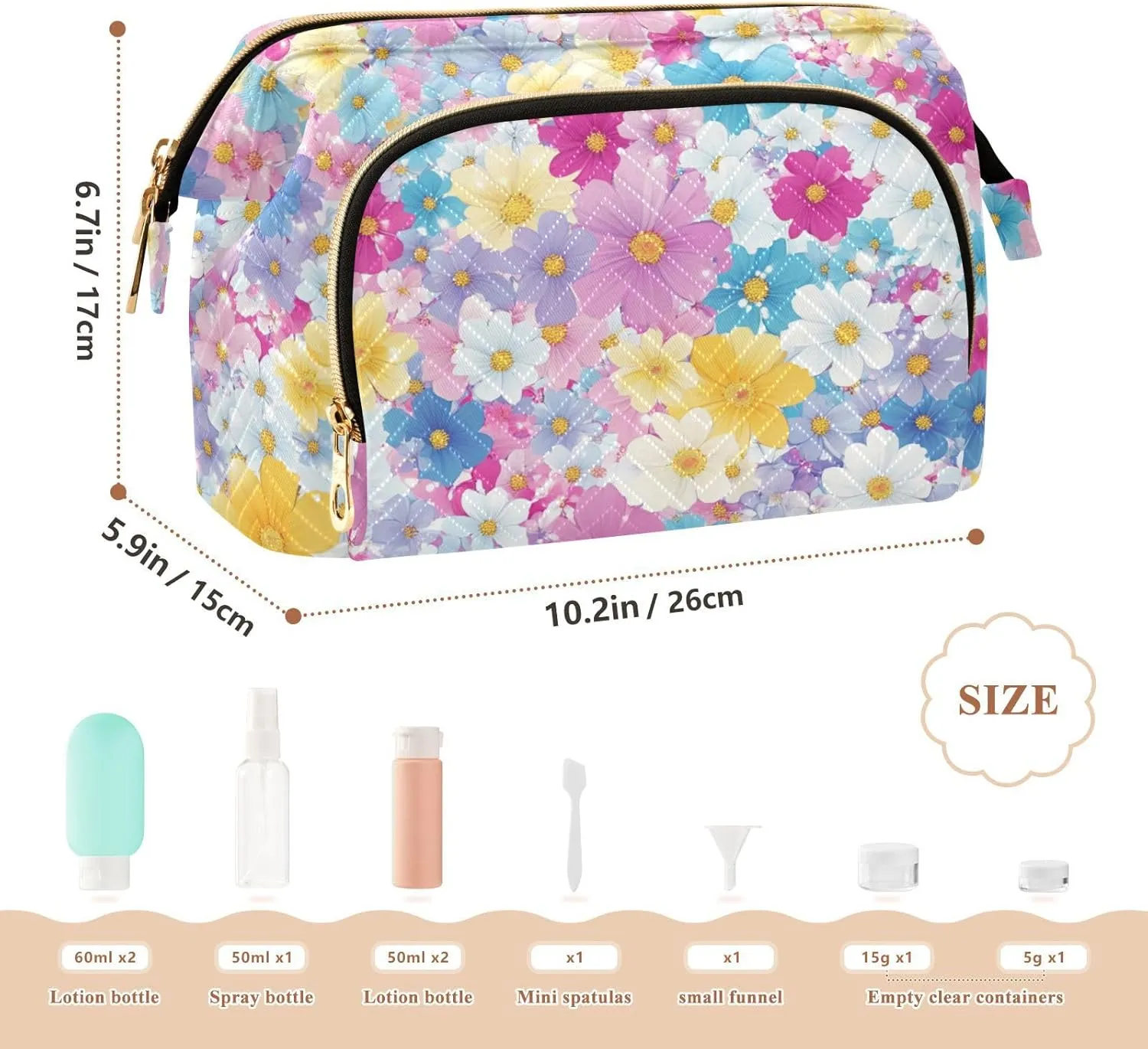 Cottage Beautiful Flower Blue Travel Bag Portable Cosmetic Makeup Bag Jewelry for Make Up