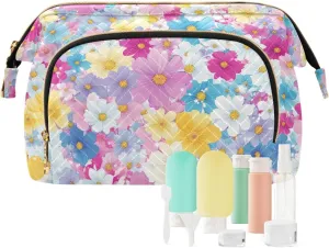Cottage Beautiful Flower Blue Travel Bag Portable Cosmetic Makeup Bag Jewelry for Make Up