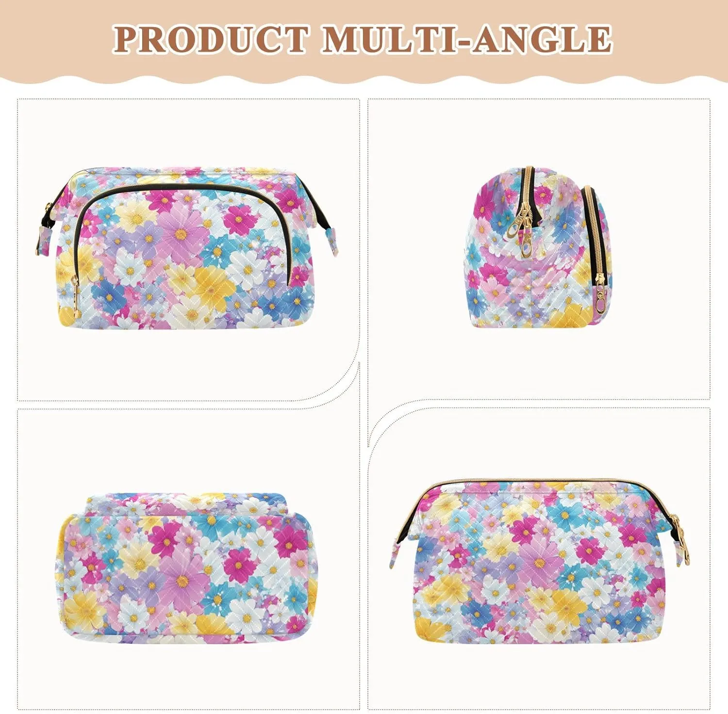 Cottage Beautiful Flower Blue Travel Bag Portable Cosmetic Makeup Bag Jewelry for Make Up