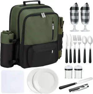 Couple Gifts 24L Picnic Basket Set, Green Insulated Picnic Backpack for 2, Leak Proof Cooler Camping Gifts, Cool Bridal Shower Gifts Anniversary Engagement Wedding Gifts for Couples, Mr and Mrs Gifts