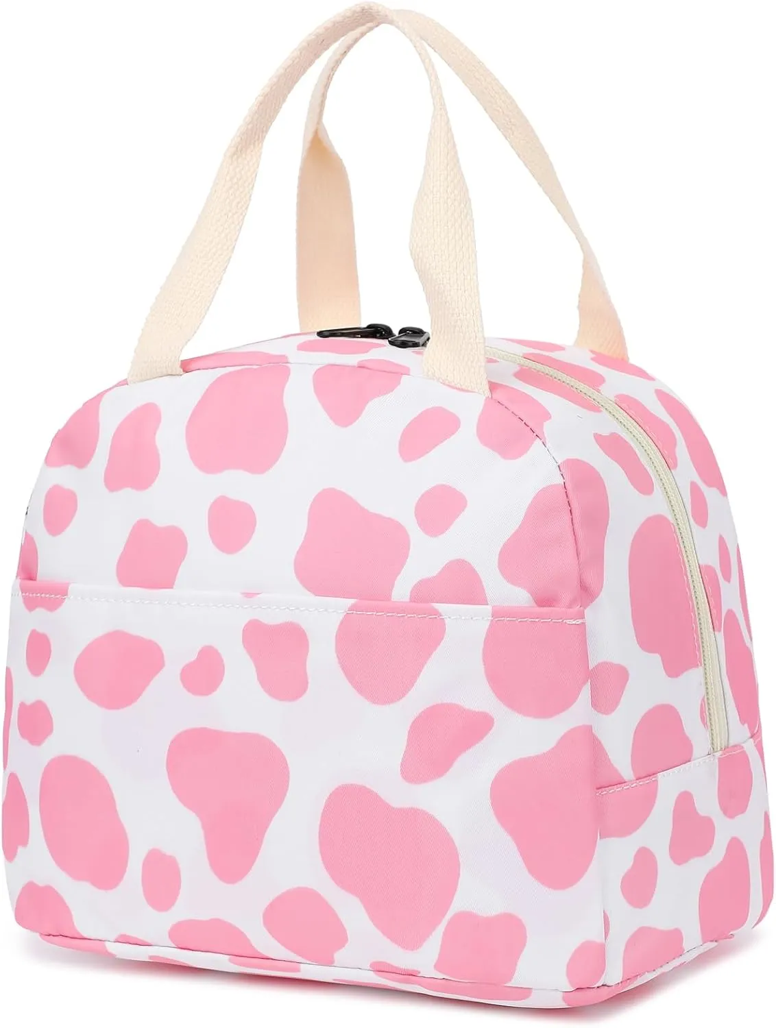 Cow Print Insulated Lunch Bag for Women Girls, Reusable Lunch Box Picnic Tote Bags for Adults Kids School Work Travel (Pink)