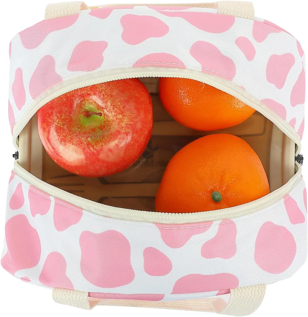 Cow Print Insulated Lunch Bag for Women Girls, Reusable Lunch Box Picnic Tote Bags for Adults Kids School Work Travel (Pink)