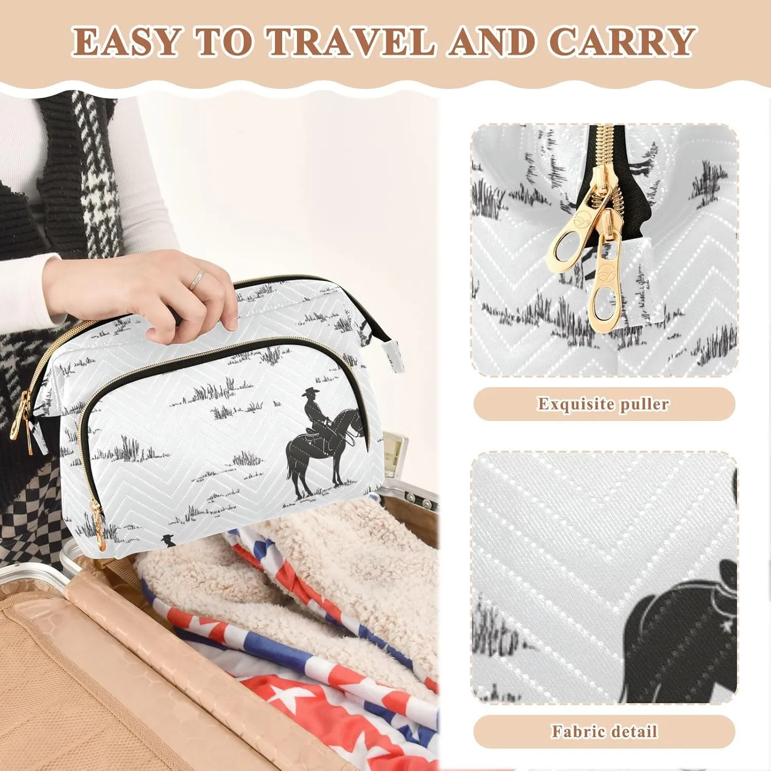 Cowboy Horse Grass Travel Bag Essentials Cosmetic Bag Organizer Women Coin Purse for Makeup Cosmetic