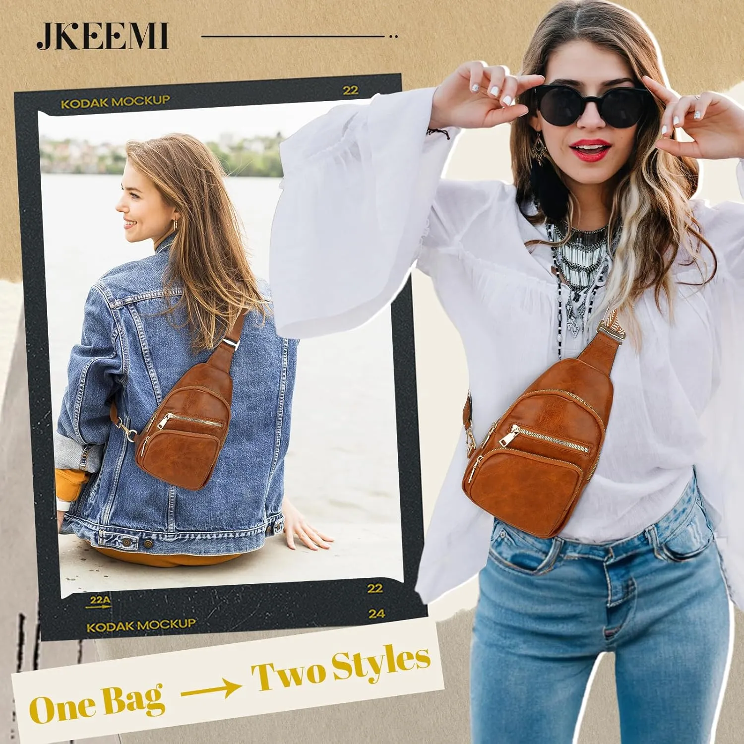 Crossbody Bag for Women, PU Leather Fanny Pack, Sling Bag, Chest Bag for Travel Shopping Sports