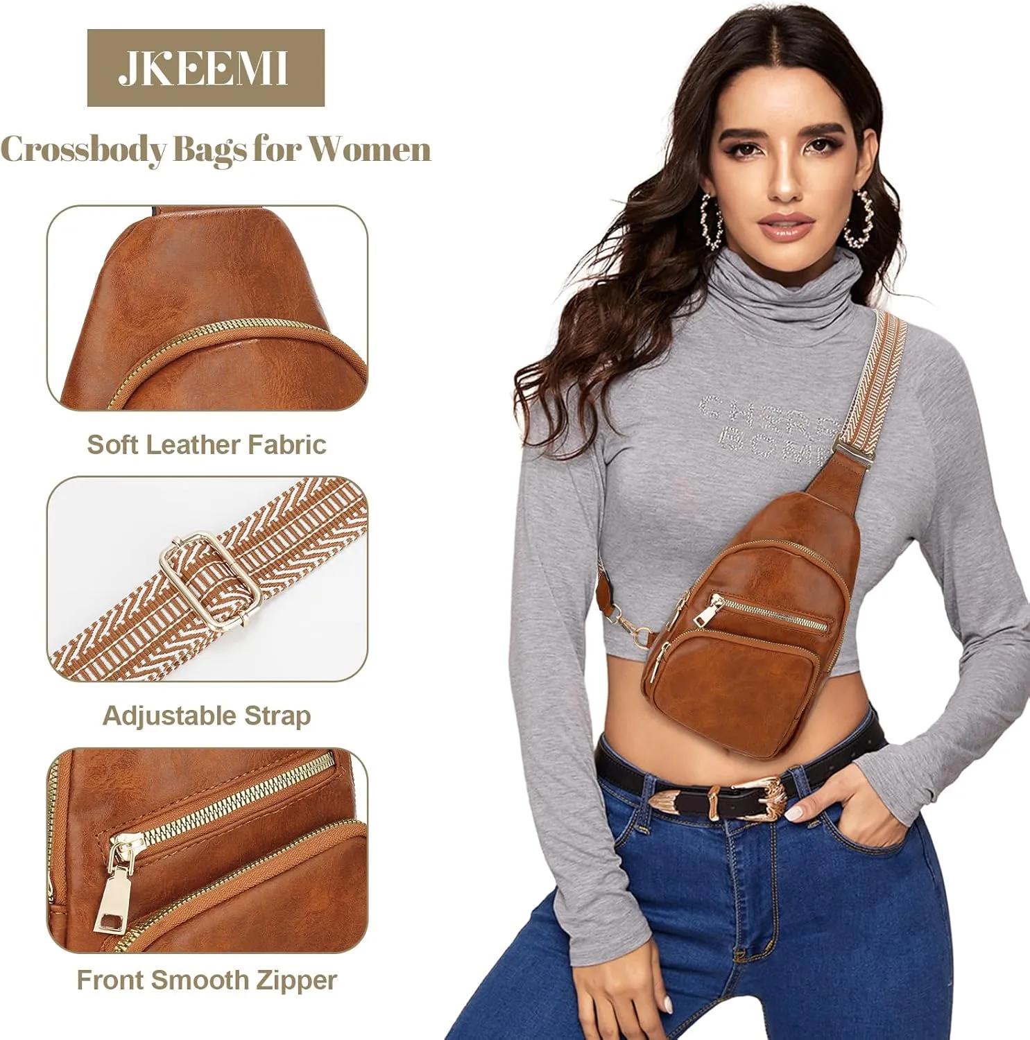 Crossbody Bag for Women, PU Leather Fanny Pack, Sling Bag, Chest Bag for Travel Shopping Sports