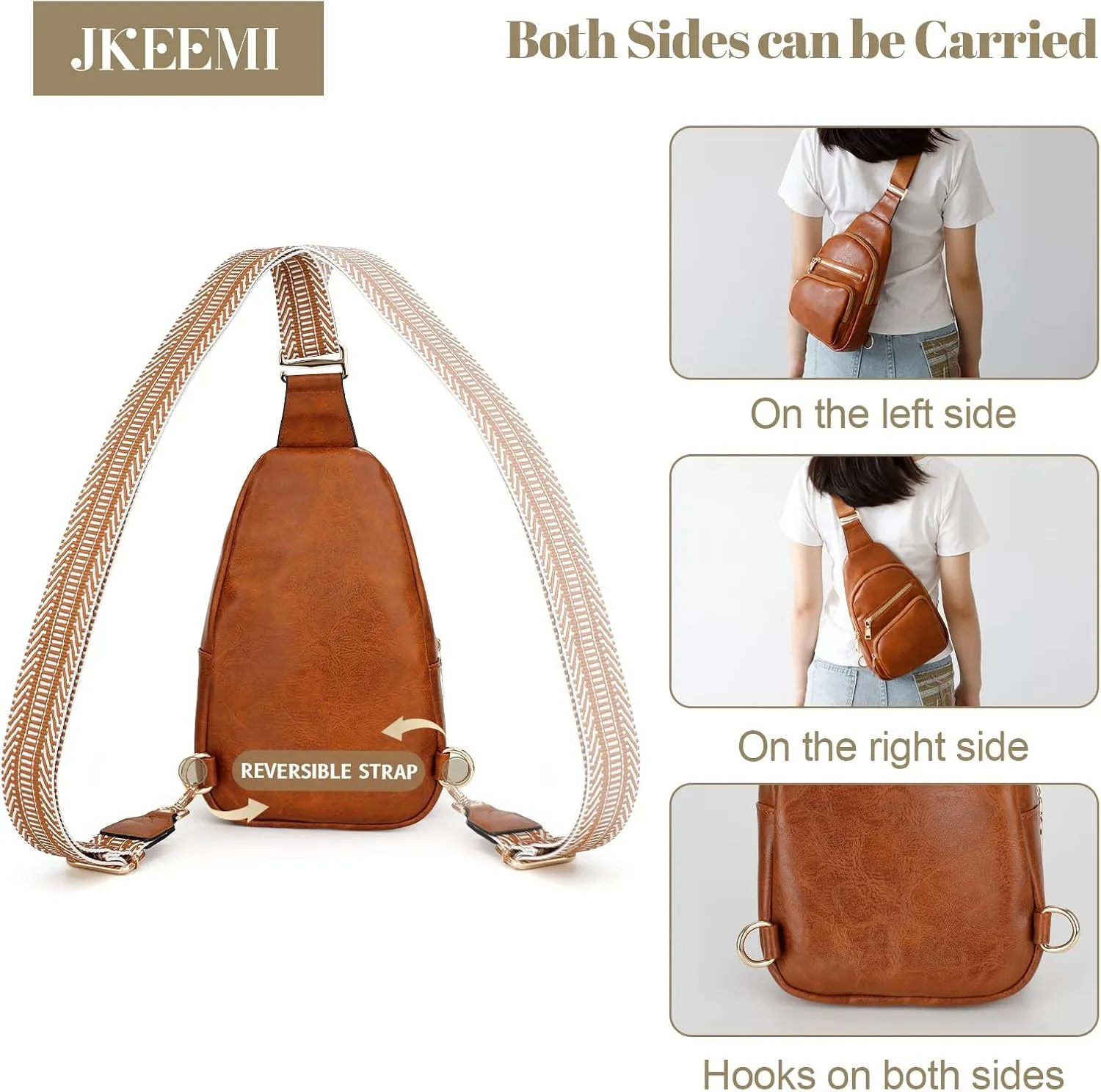 Crossbody Bag for Women, PU Leather Fanny Pack, Sling Bag, Chest Bag for Travel Shopping Sports