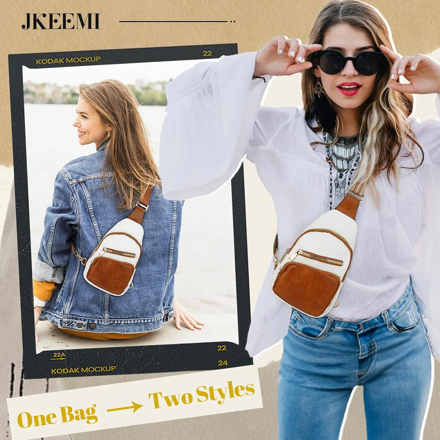 Crossbody Bag for Women, PU Leather Fanny Pack, Sling Bag, Chest Bag for Travel Shopping Sports