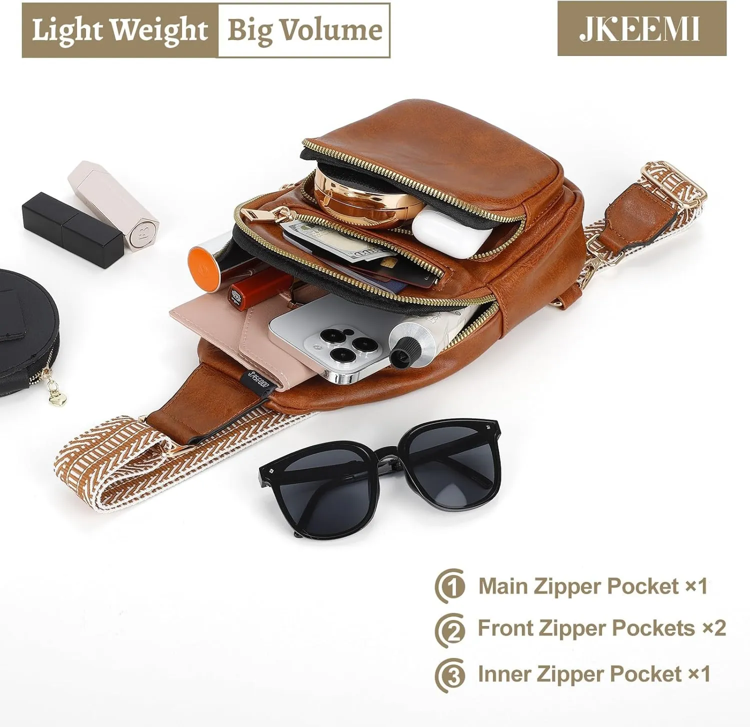 Crossbody Bag for Women, PU Leather Fanny Pack, Sling Bag, Chest Bag for Travel Shopping Sports