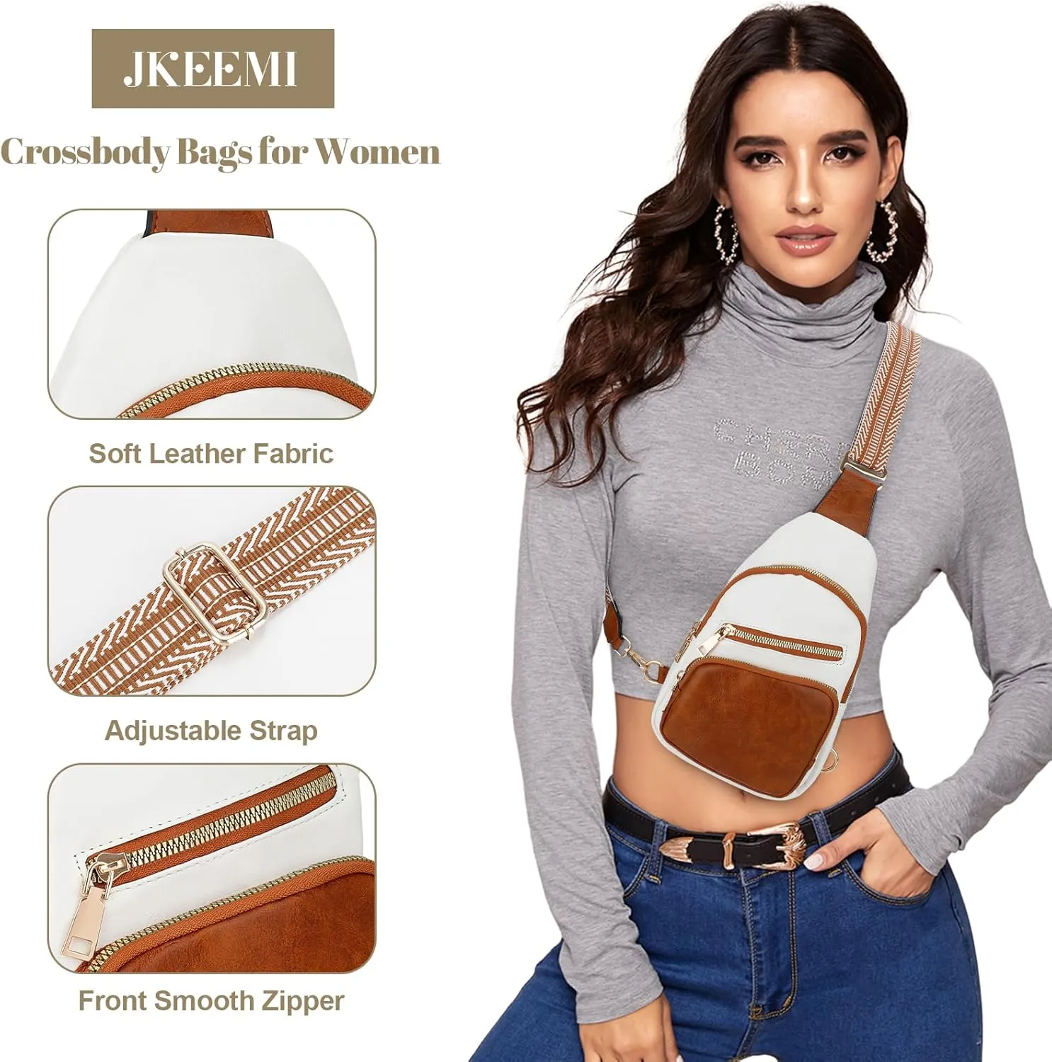 Crossbody Bag for Women, PU Leather Fanny Pack, Sling Bag, Chest Bag for Travel Shopping Sports