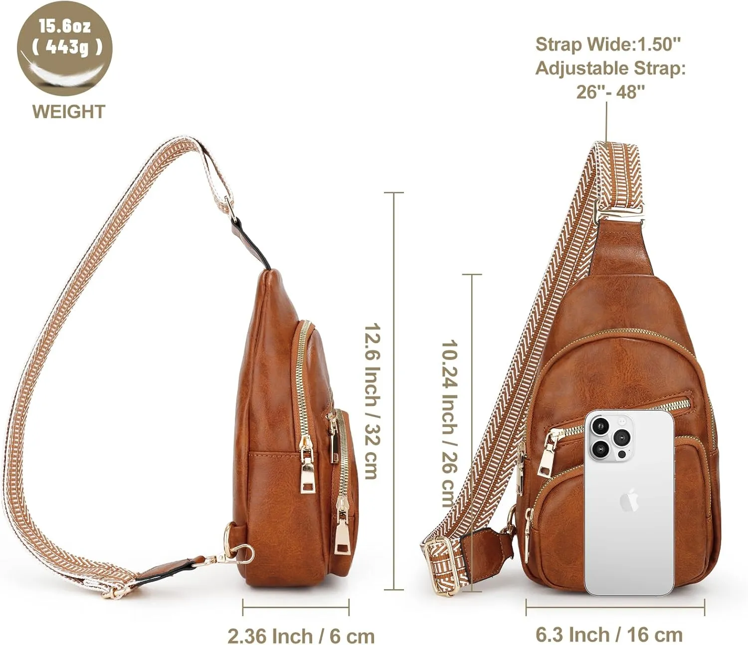 Crossbody Bag for Women, PU Leather Fanny Pack, Sling Bag, Chest Bag for Travel Shopping Sports