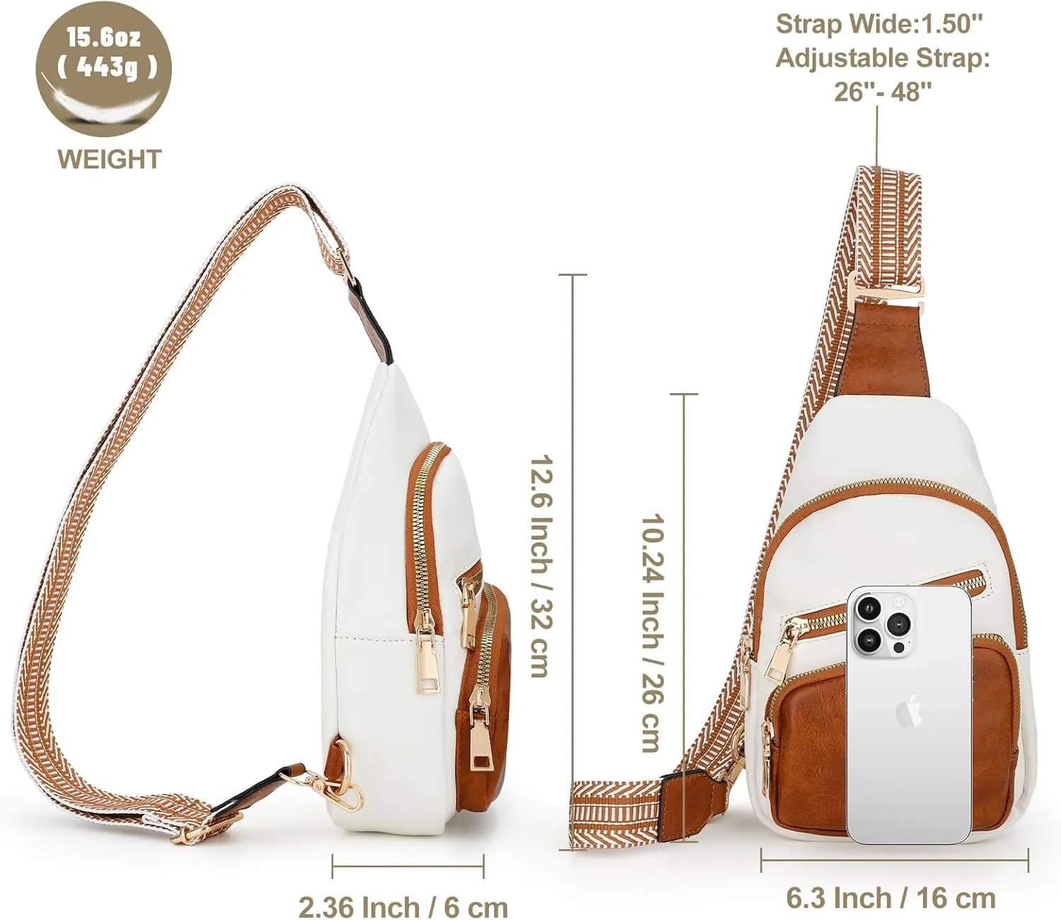 Crossbody Bag for Women, PU Leather Fanny Pack, Sling Bag, Chest Bag for Travel Shopping Sports
