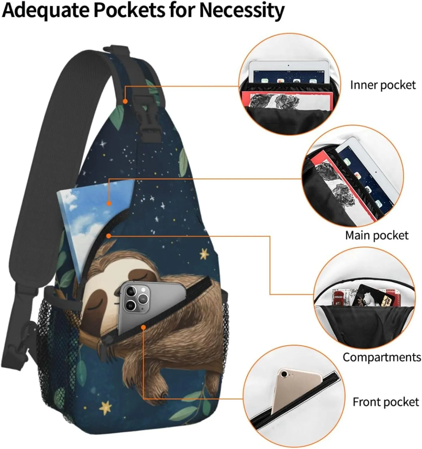 Crossbody Bags For Women Men Sloth Sleeping Sling Backpack Chest Shoulder Bag Gym Cycling Travel Hiking Daypack