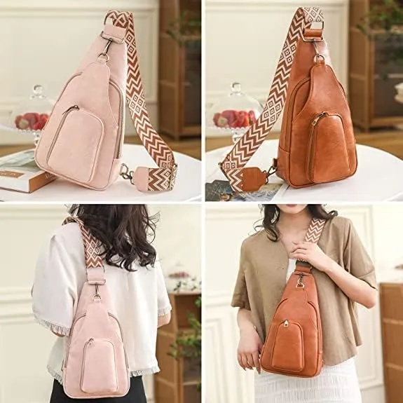 Crossbody Bags for Women Sling Bag Leather Fanny Pack Fashion Chest Bag Small Backpack Adjustable Straps Purse