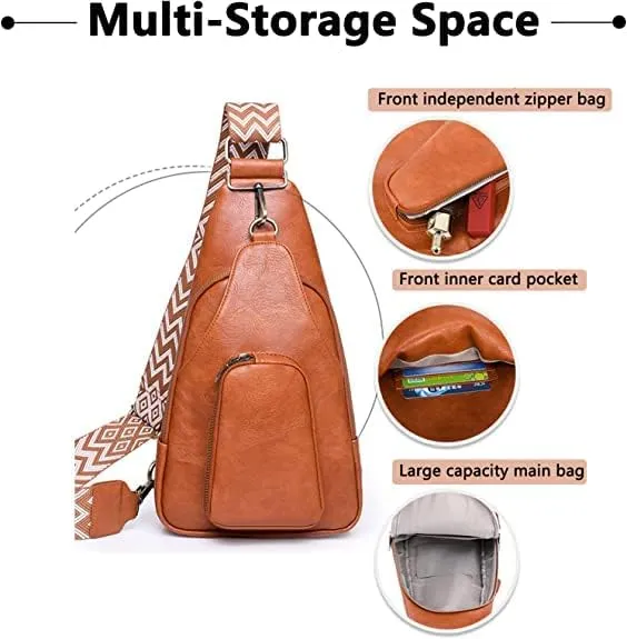 Crossbody Bags for Women Sling Bag Leather Fanny Pack Fashion Chest Bag Small Backpack Adjustable Straps Purse